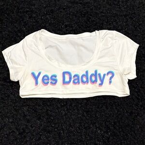White Crop Top with Colorful Text